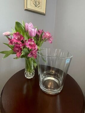 NWT Caldier Italian Clover Shape Clear Glass Vase 9"